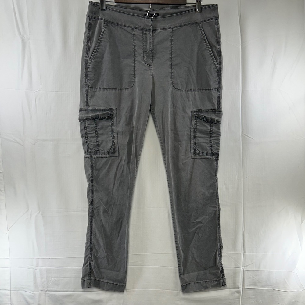 Eileen Fisher Cargo Pants Womens Small Grey Utility Contrast Stitch Stretch *